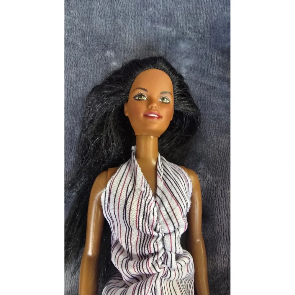 Vintage Mattel Christie Dolls Lot 1990 1995 Black Hair Pink Striped Dress 2pc